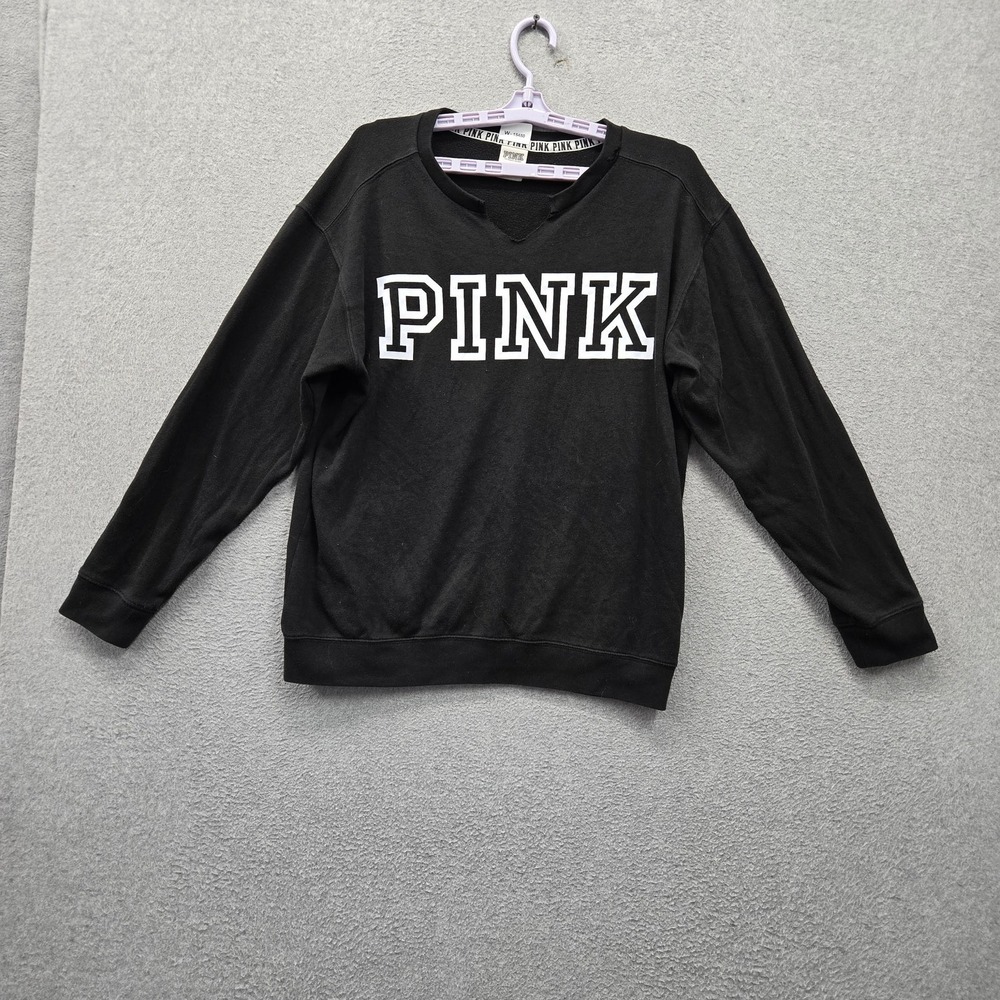 PINK Victoria's Secret Women Sweatshirt M (10/12)‎ Black Graphic Fleece Logo